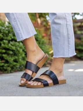 Reef Cushion Vista Sandals Black Natural Slides Size 6